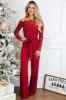 Sinclair Lace Off Shoulder Jumpsuit: Burgundy Red sold by Bella and Bloom