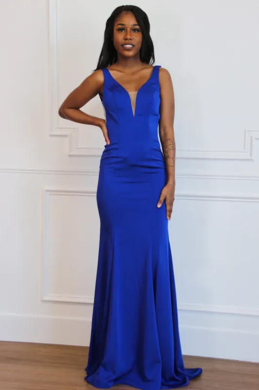 Audrey Nude Illusion Formal Dress: Royal Blue sold by Bella and Bloom