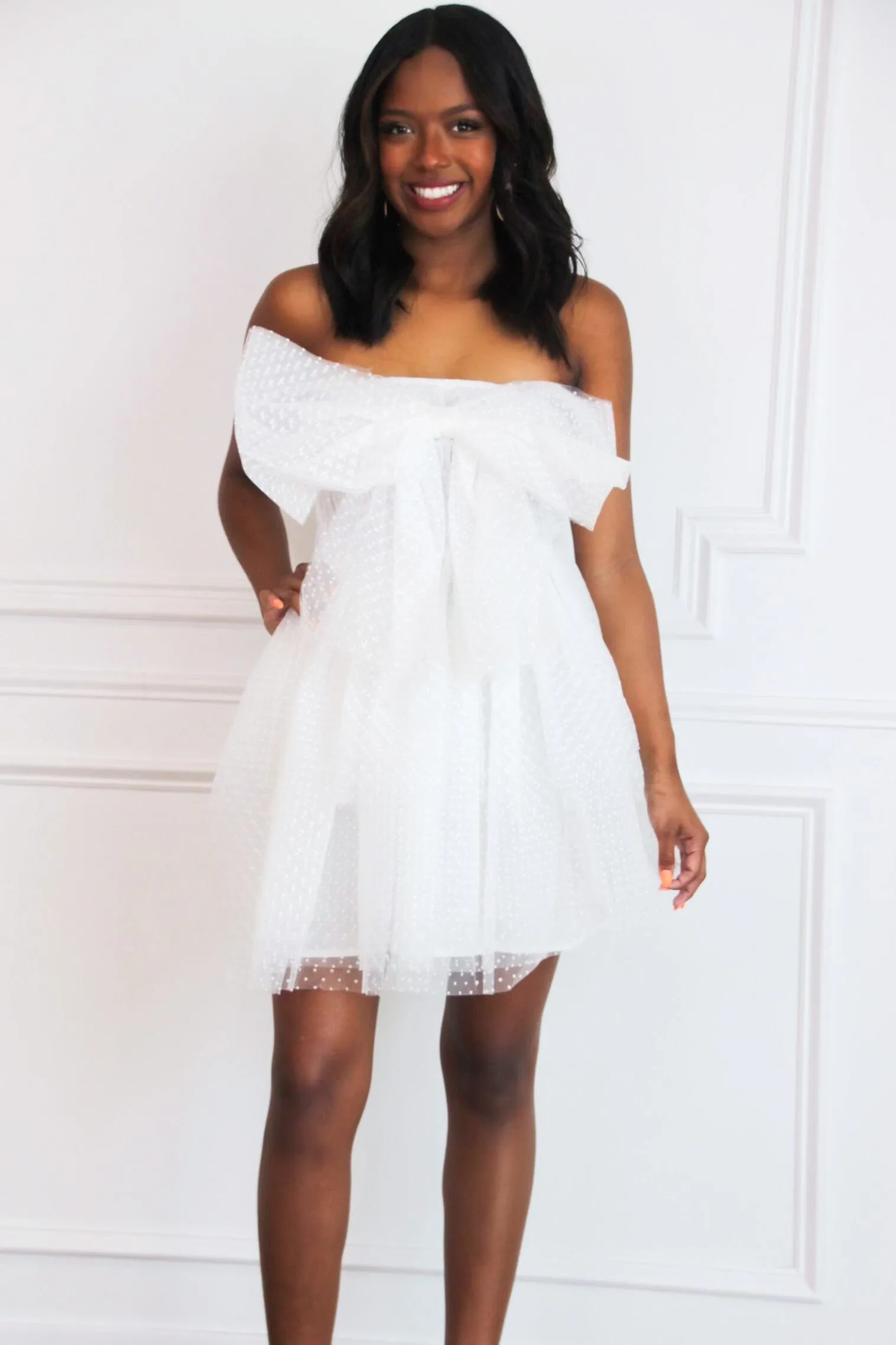 Your Heart is Mine Tulle Bow Dress: White sold by Bella and Bloom product image thumbnail 2