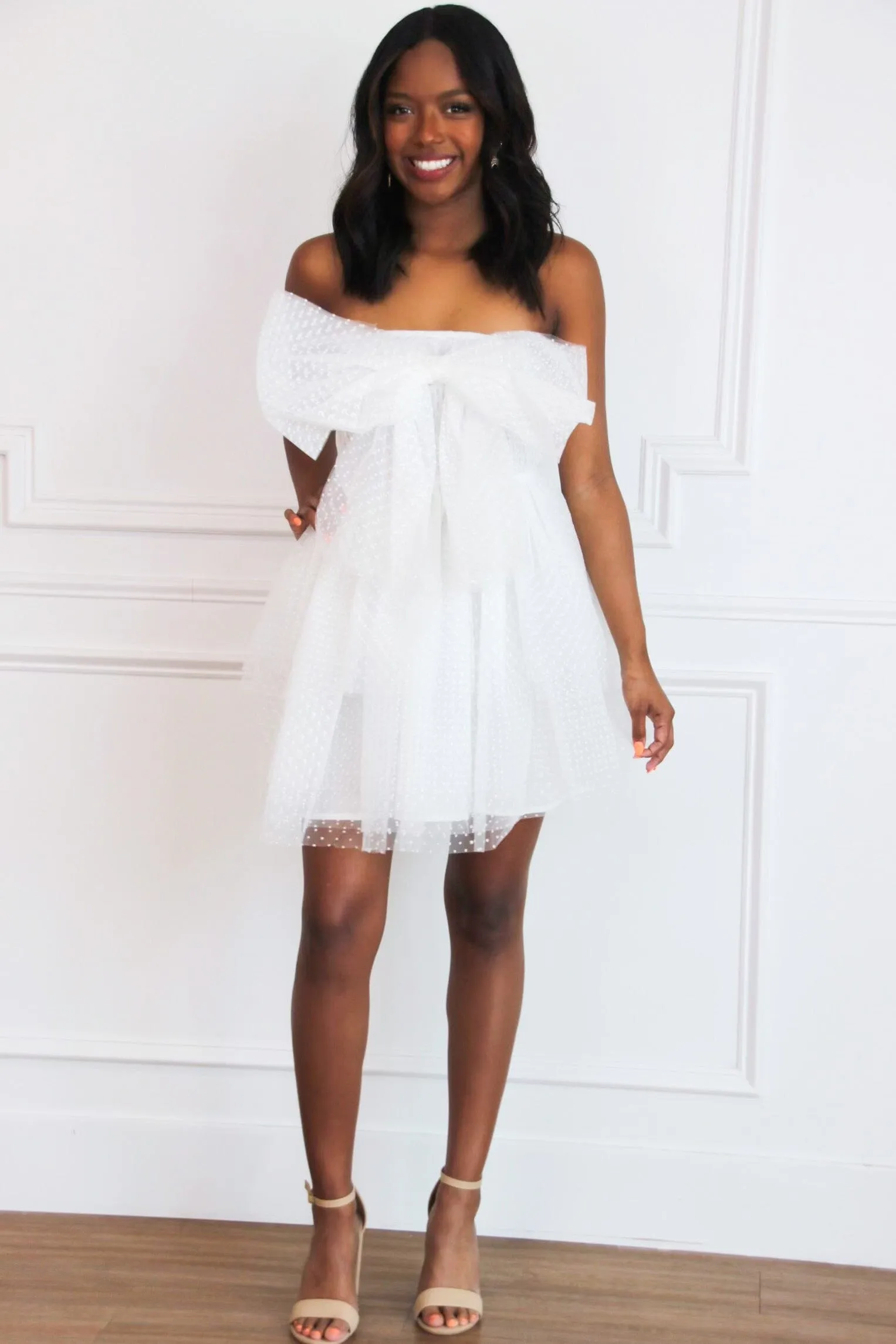 Your Heart is Mine Tulle Bow Dress: White sold by Bella and Bloom
