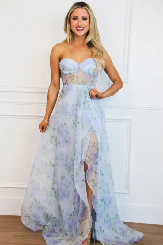 Virginia Floral Bustier Maxi Dress: Dusty Blue Multi sold by Bella and Bloom