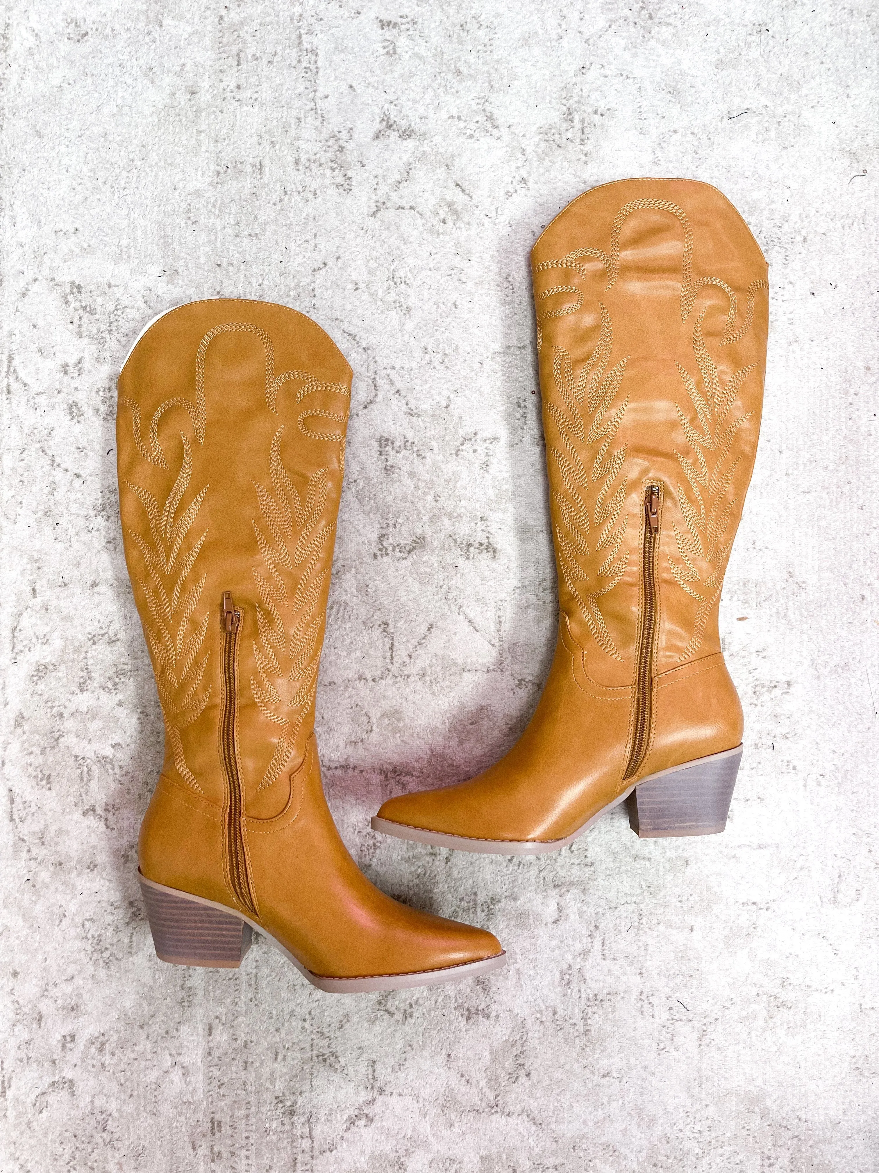 Samara Knee High Cowboy Boots: Camel sold by Bella and Bloom product image thumbnail 2