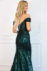 Elise Off Shoulder Sequin Slit Formal Dress: Emerald sold by Bella and Bloom