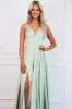 Remi Satin V-Neck Slit Formal Dress: Sage sold by Bella and Bloom