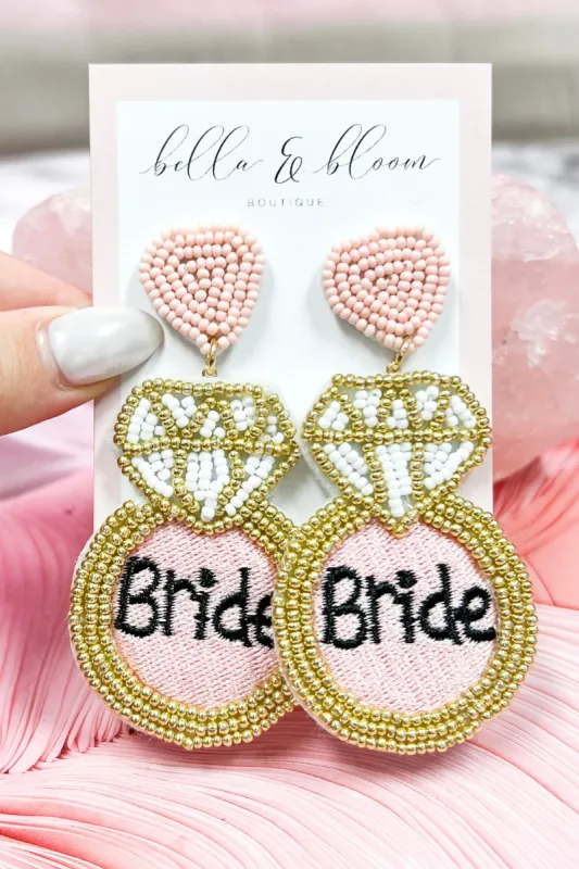 Beaded BRIDE RING Earrings: Pink sold by Bella and Bloom