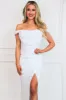 Gemma Sequin Off Shoulder Slit Maxi Dress: Opal Iridescent sold by Bella and Bloom