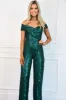Always Been You Off Shoulder Sequin Jumpsuit: Emerald sold by Bella and Bloom