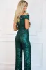Always Been You Off Shoulder Sequin Jumpsuit: Emerald sold by Bella and Bloom