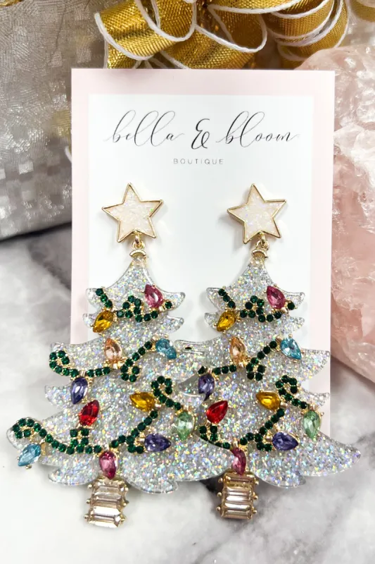 Acrylic Christmas Tree Holiday Earrings: Silver/Gold Multi sold by Bella and Bloom