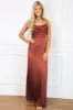 Stand by You Satin Maxi Dress: Rust sold by Bella and Bloom