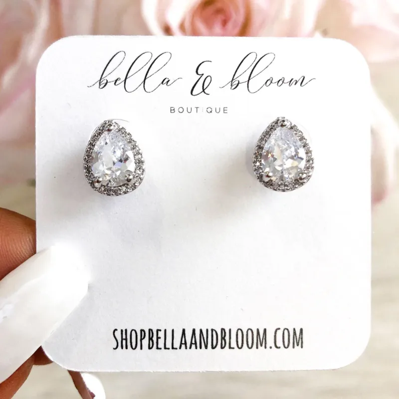 Teardrop Stud Earrings: Silver sold by Bella and Bloom