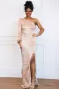 Pippa One Shoulder Sequin Maxi Dress: Rose Gold sold by Bella and Bloom
