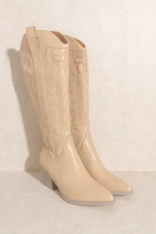 Samara Knee High Cowboy Boots: Nude sold by Bella and Bloom