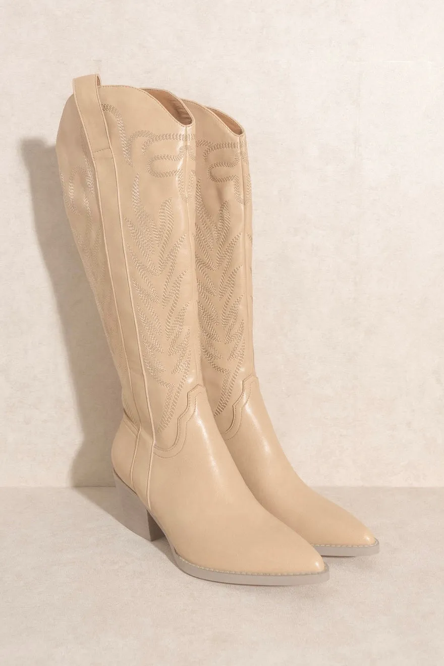 Samara Knee High Cowboy Boots: Nude sold by Bella and Bloom