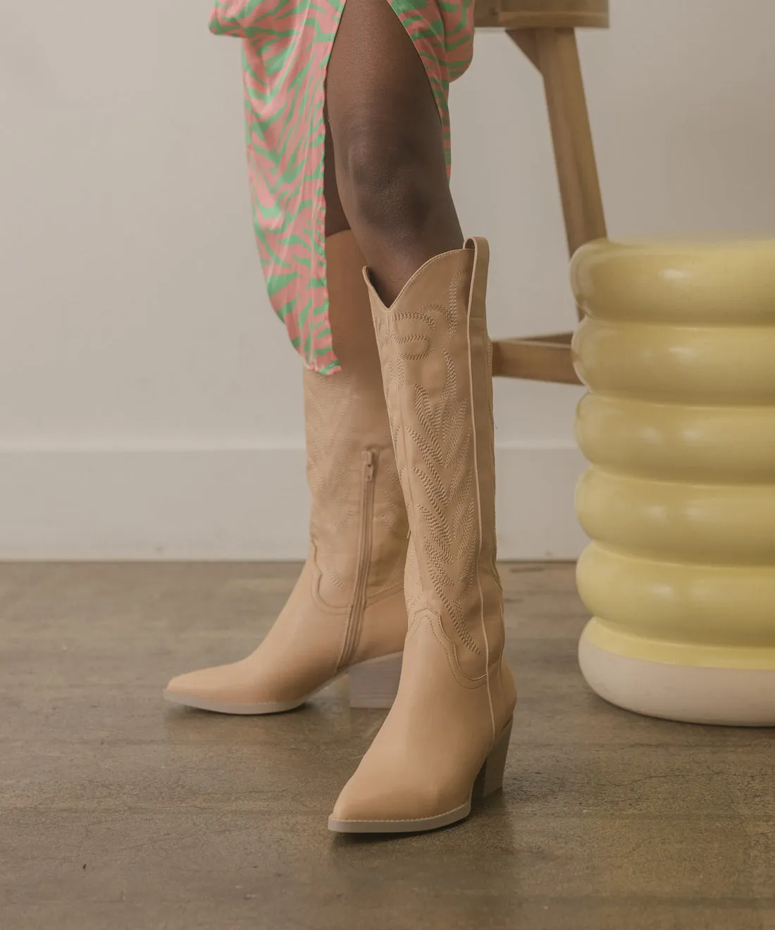 Samara Knee High Cowboy Boots: Nude sold by Bella and Bloom product image thumbnail 3