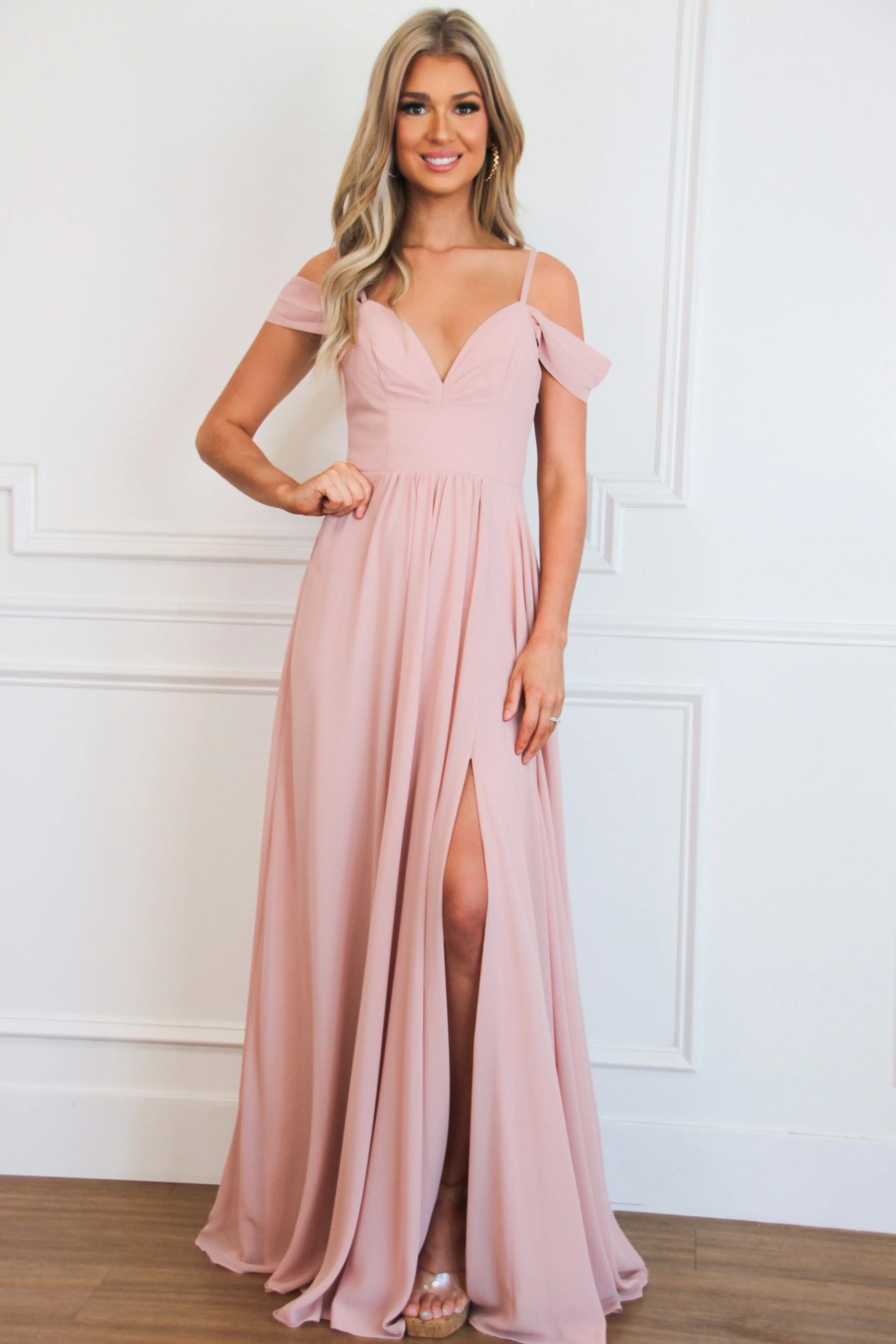 Heaven Sent Chiffon Maxi Dress: Blush sold by Bella and Bloom