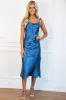 Racing Hearts Satin Midi Dress: Teal Navy sold by Bella and Bloom
