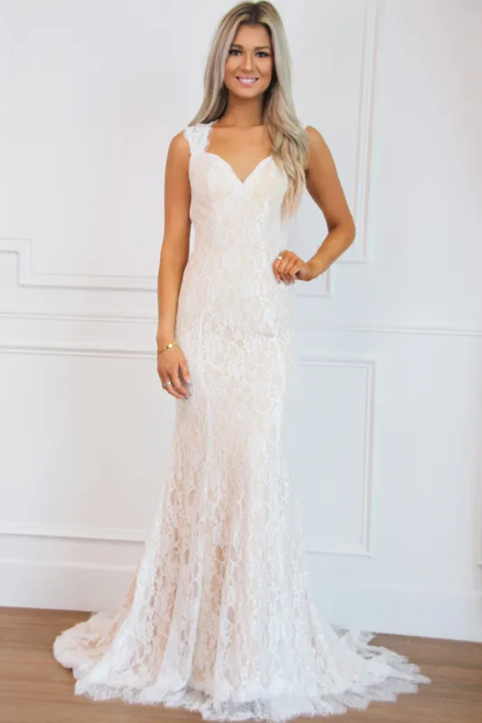 My Heart is Yours Lace Open Back Wedding Dress sold by Bella and Bloom