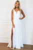 Remi Satin V-Neck Slit Formal Dress: White sold by Bella and Bloom