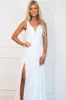 Remi Satin V-Neck Slit Formal Dress: White sold by Bella and Bloom