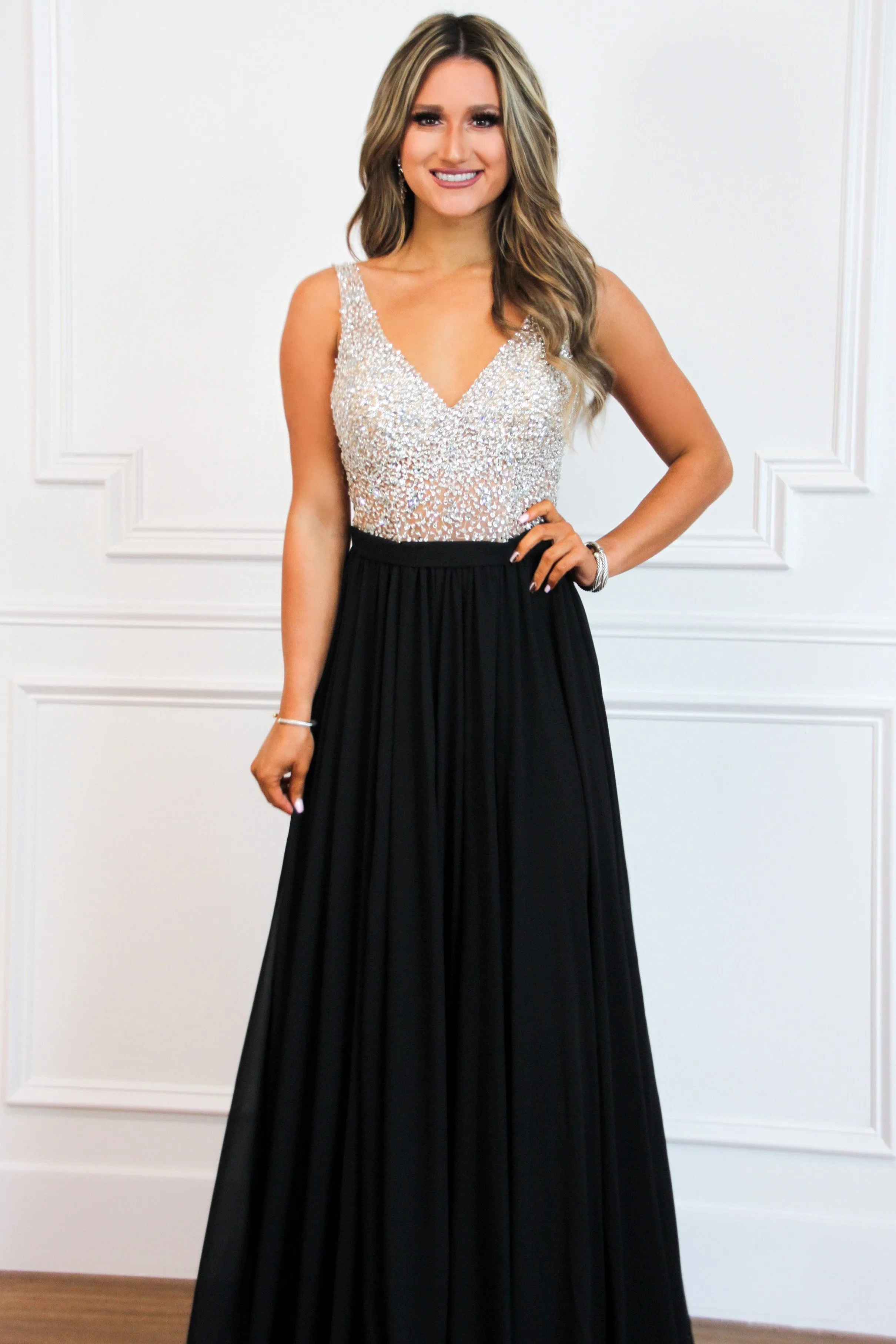 Elegant Affair Beaded Maxi Dress: Black sold by Bella and Bloom product image thumbnail 2