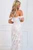 Abigail Off Shoulder Lace Wedding Dress: White/Nude sold by Bella and Bloom