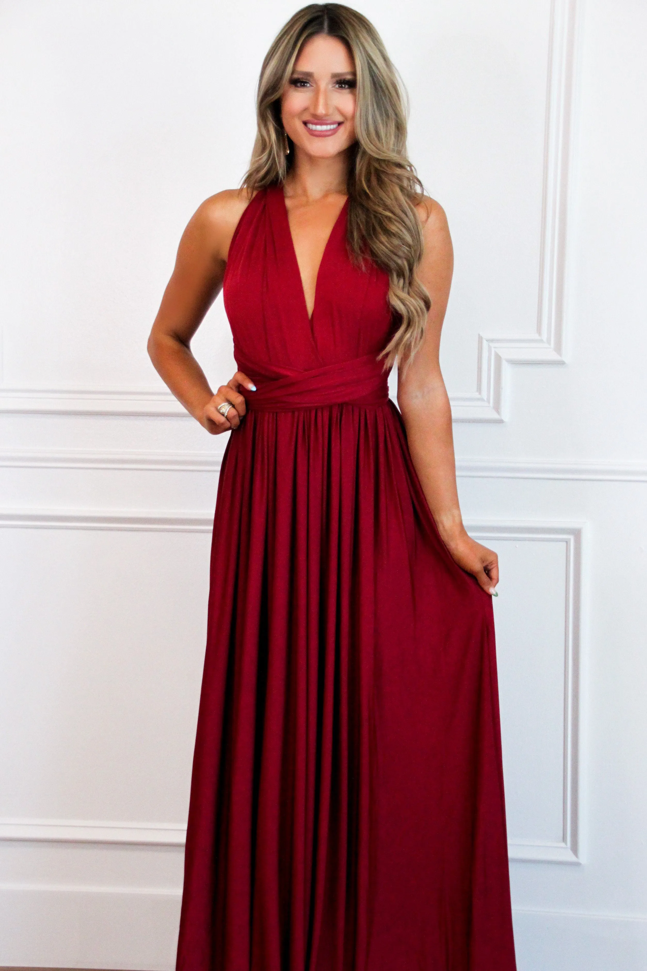Enough For You Wrap Maxi Dress: Burgundy sold by Bella and Bloom product image thumbnail 3