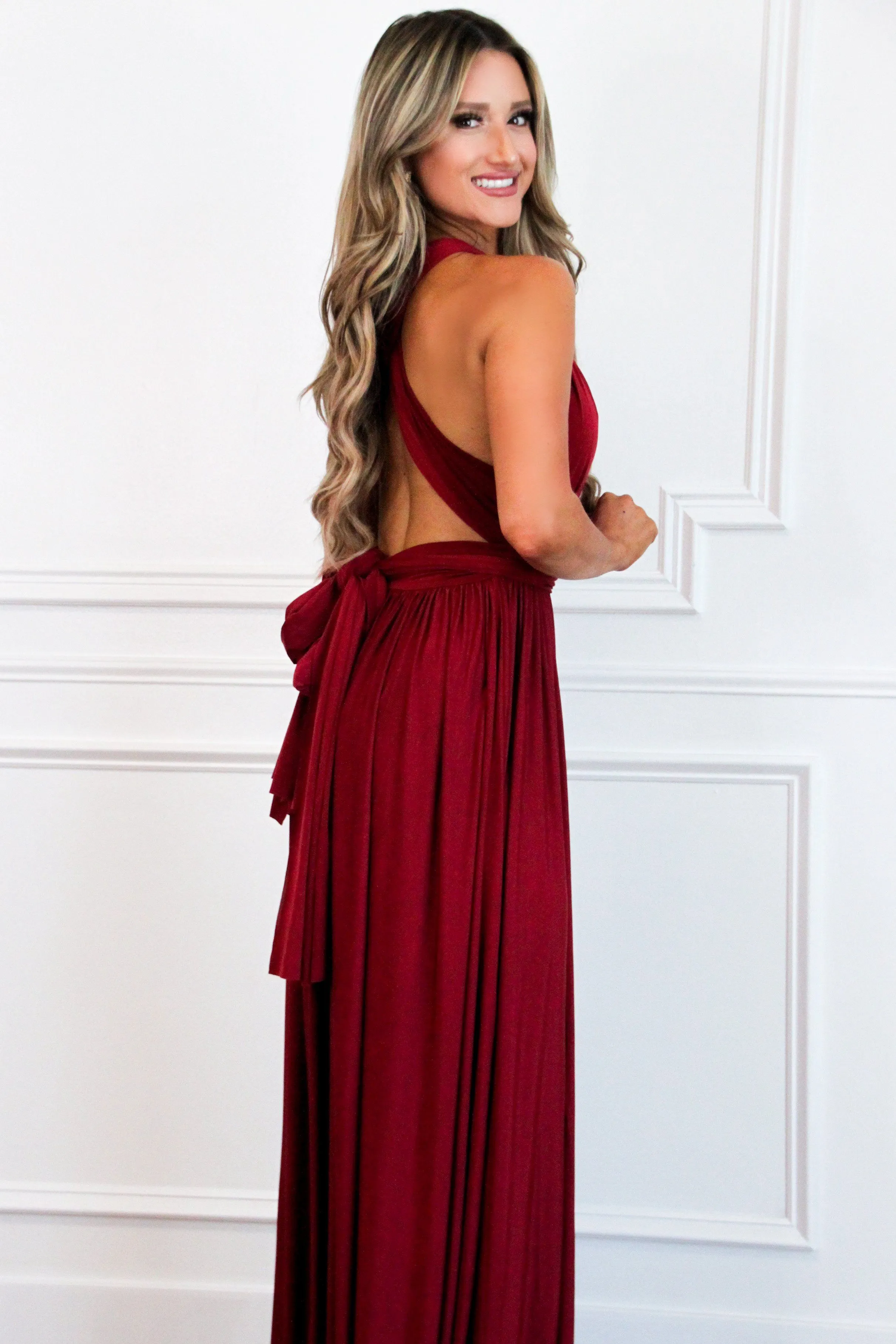 Enough For You Wrap Maxi Dress: Burgundy sold by Bella and Bloom product image thumbnail 2