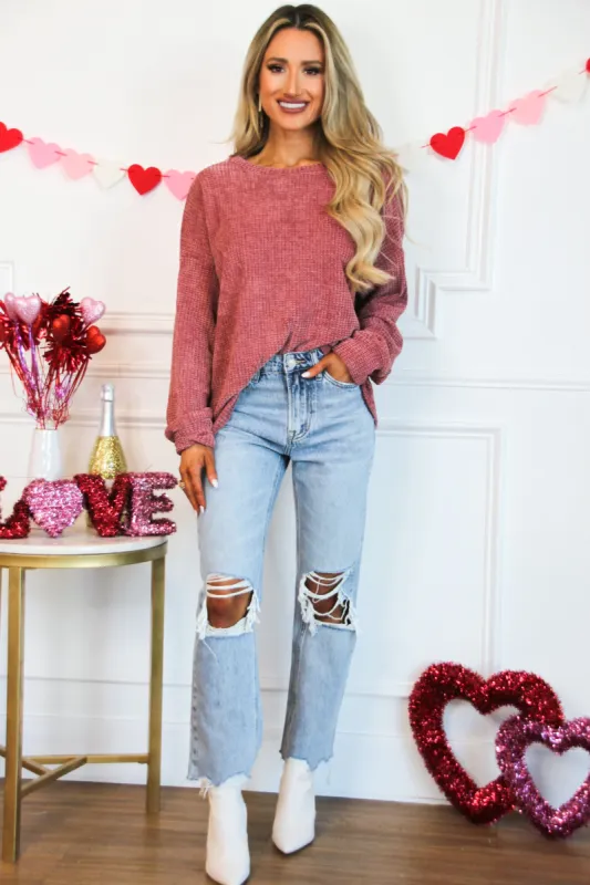 Get Real Chenille Sweater: Dusty Rose sold by Bella and Bloom