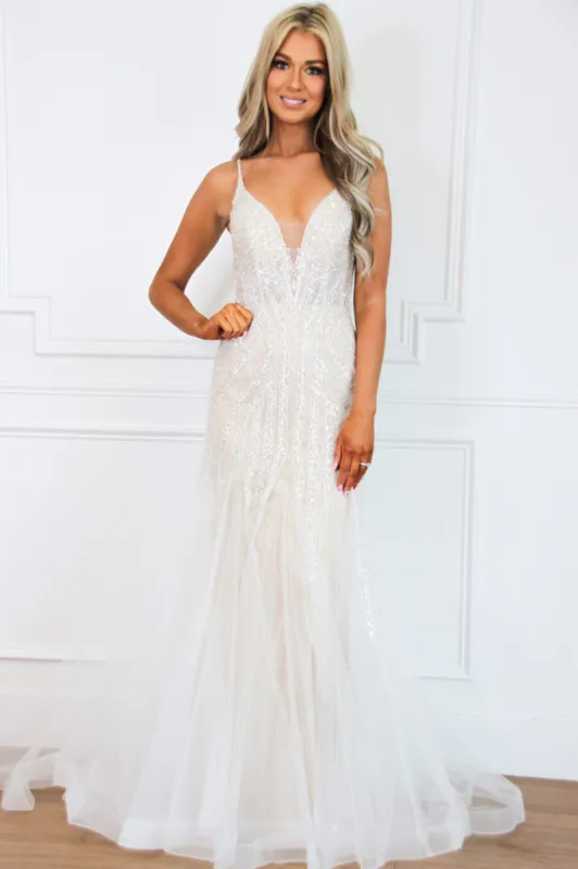 Dahlia Beaded Mermaid Wedding Dress: Ivory/Champagne sold by Bella and Bloom