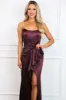 Lover Satin Ruffle Maxi Dress: Maroon sold by Bella and Bloom