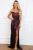 Lover Satin Ruffle Maxi Dress: Maroon sold by Bella and Bloom