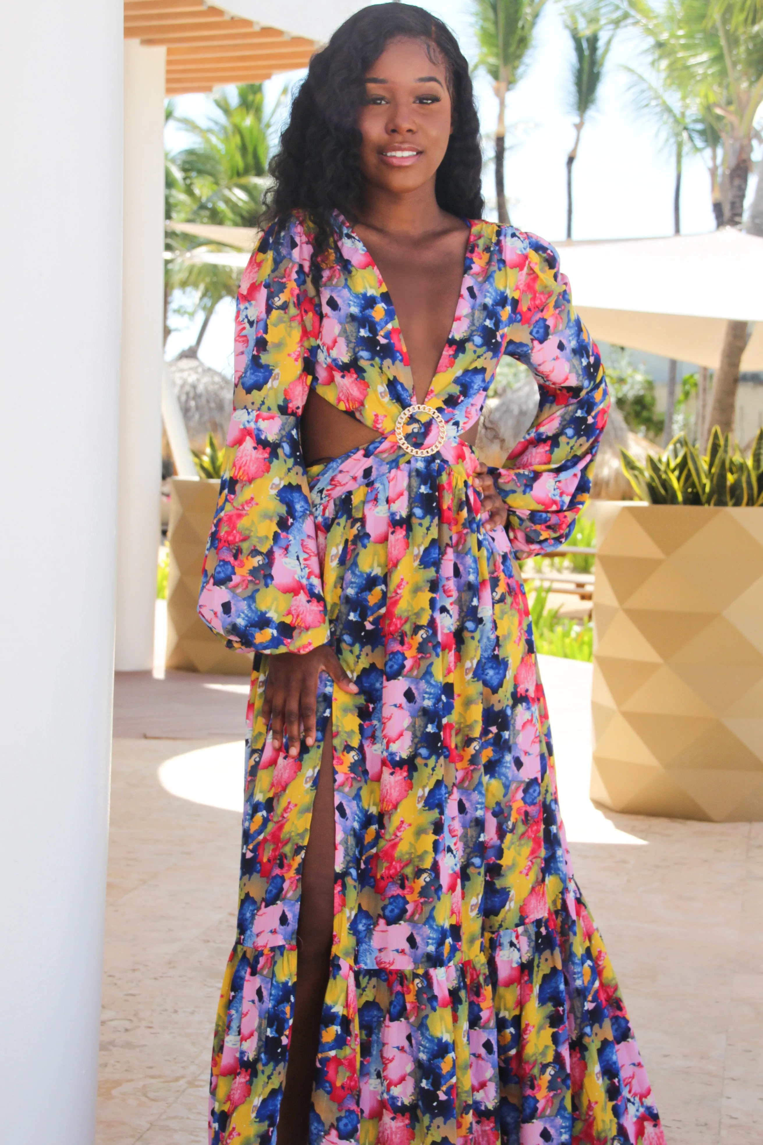 Color My World Cutout Maxi Dress: Rainbow Multi sold by Bella and Bloom product image thumbnail 2