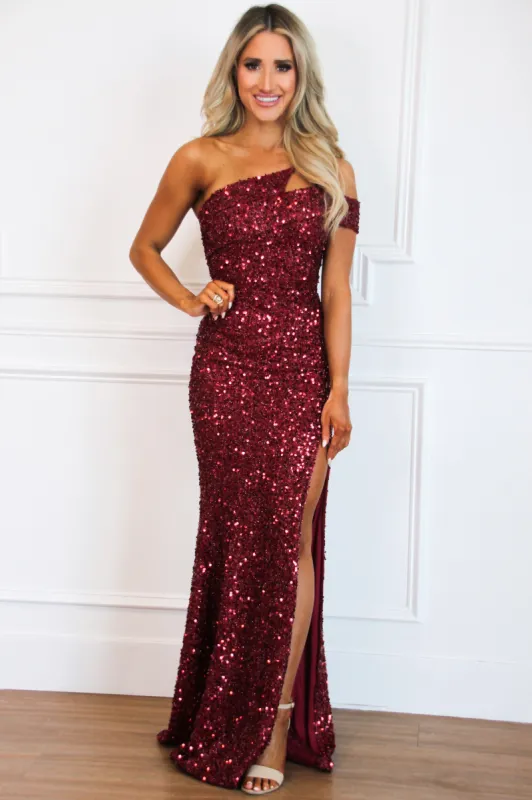 Diamonds in the Sky Formal Dress: Burgundy sold by Bella and Bloom