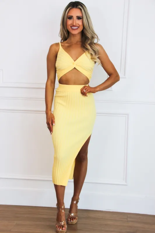 Perfect High Ribbed Cutout Midi Set: Light Yellow sold by Bella and Bloom
