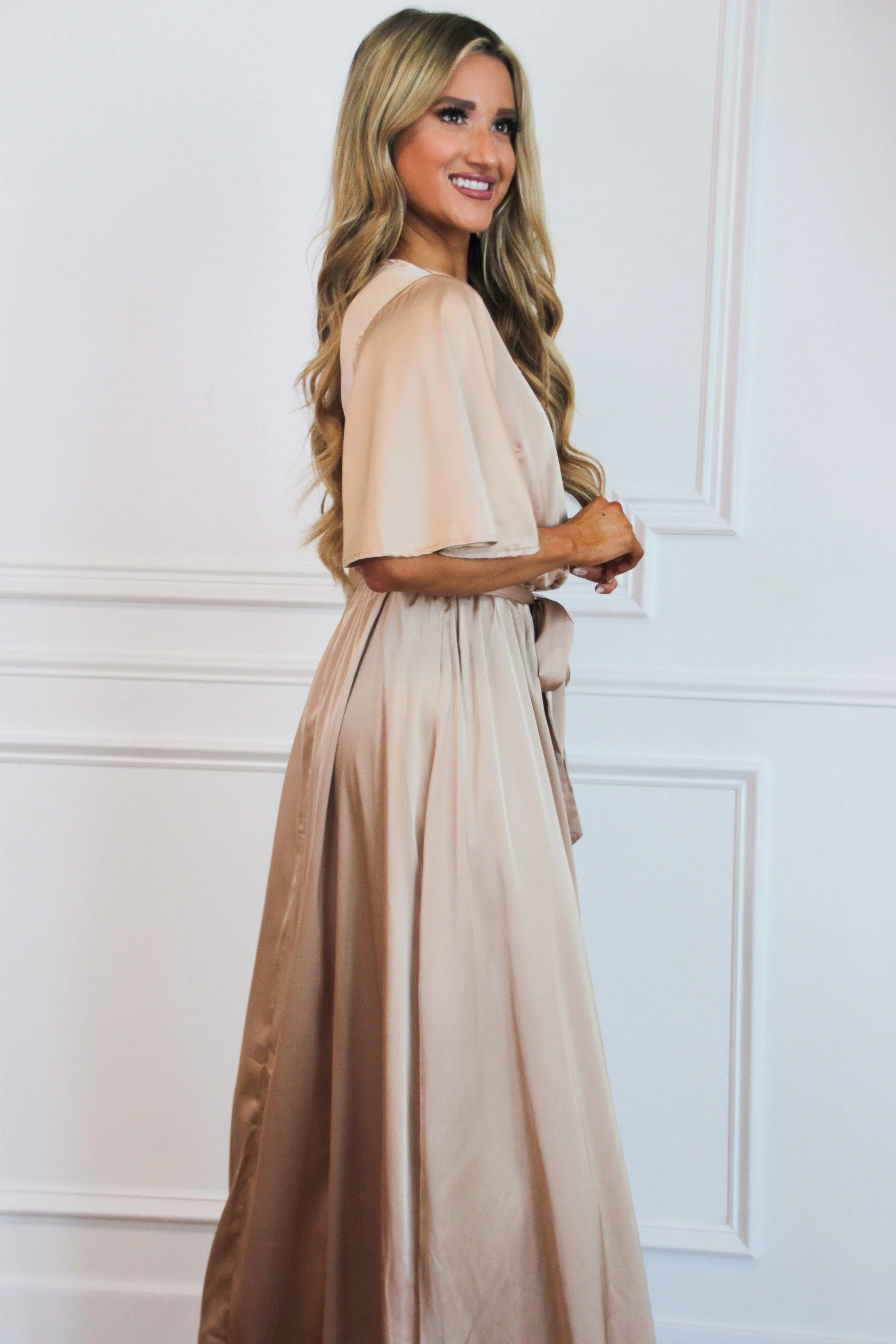 Raleigh Satin Maxi Dress: Champagne sold by Bella and Bloom product image thumbnail 3