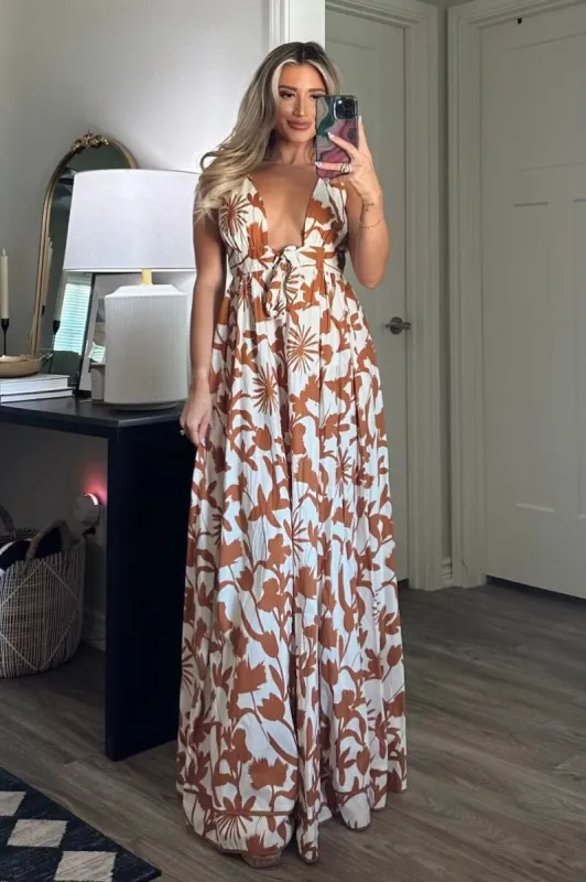 Amaya Floral Maxi Dress: Rust/White sold by Bella and Bloom