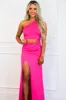 Ava Cutout One Shoulder Maxi Dress: Fuchsia sold by Bella and Bloom