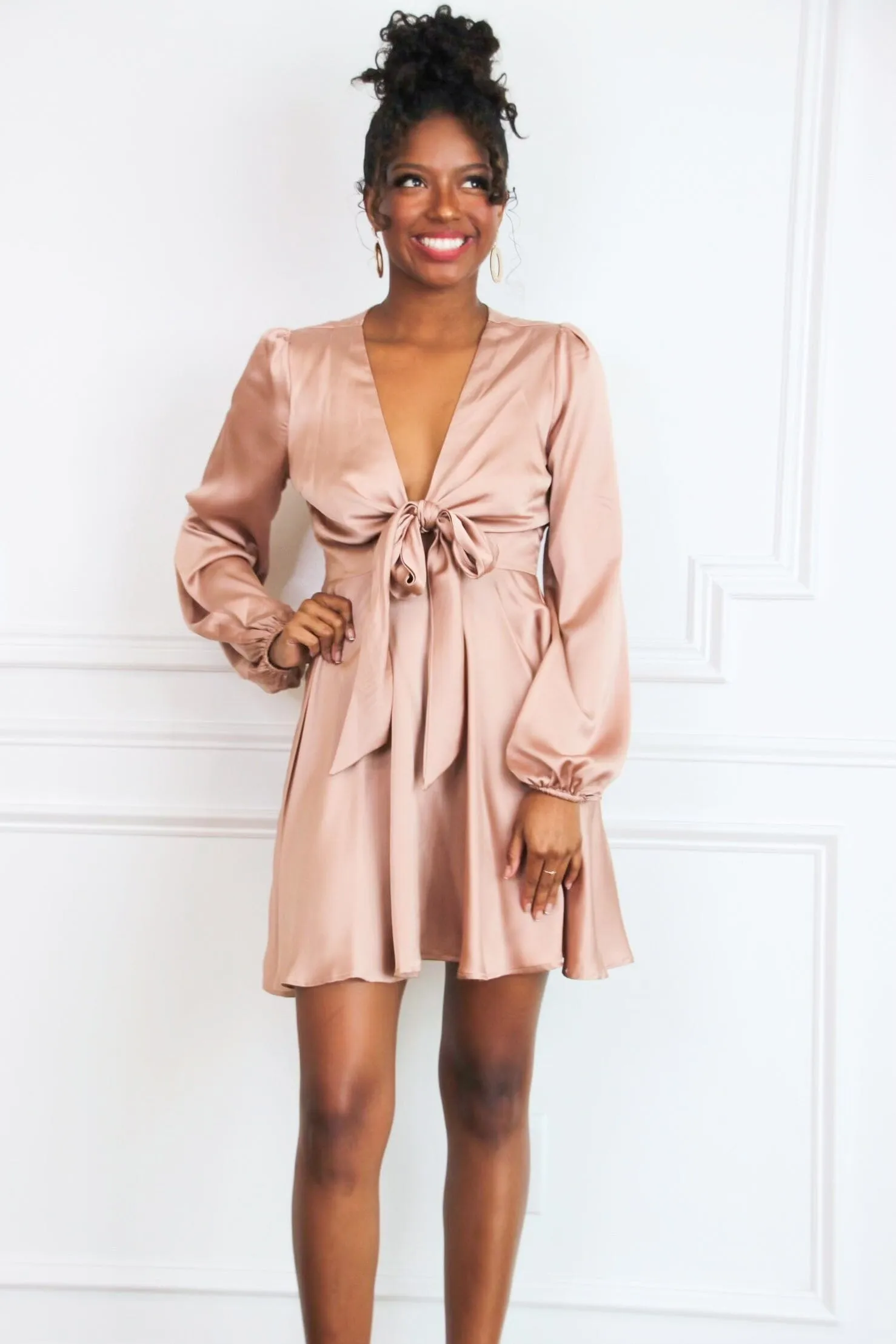 Buy My Love Satin Dress: Champagne sold by Bella and Bloom product image thumbnail 3