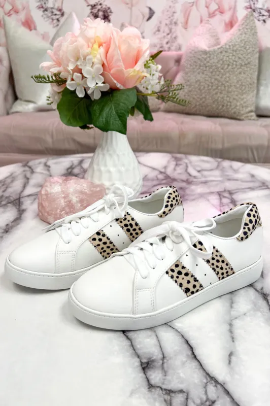 Iris Striped Sneakers: White/Cheetah sold by Bella and Bloom