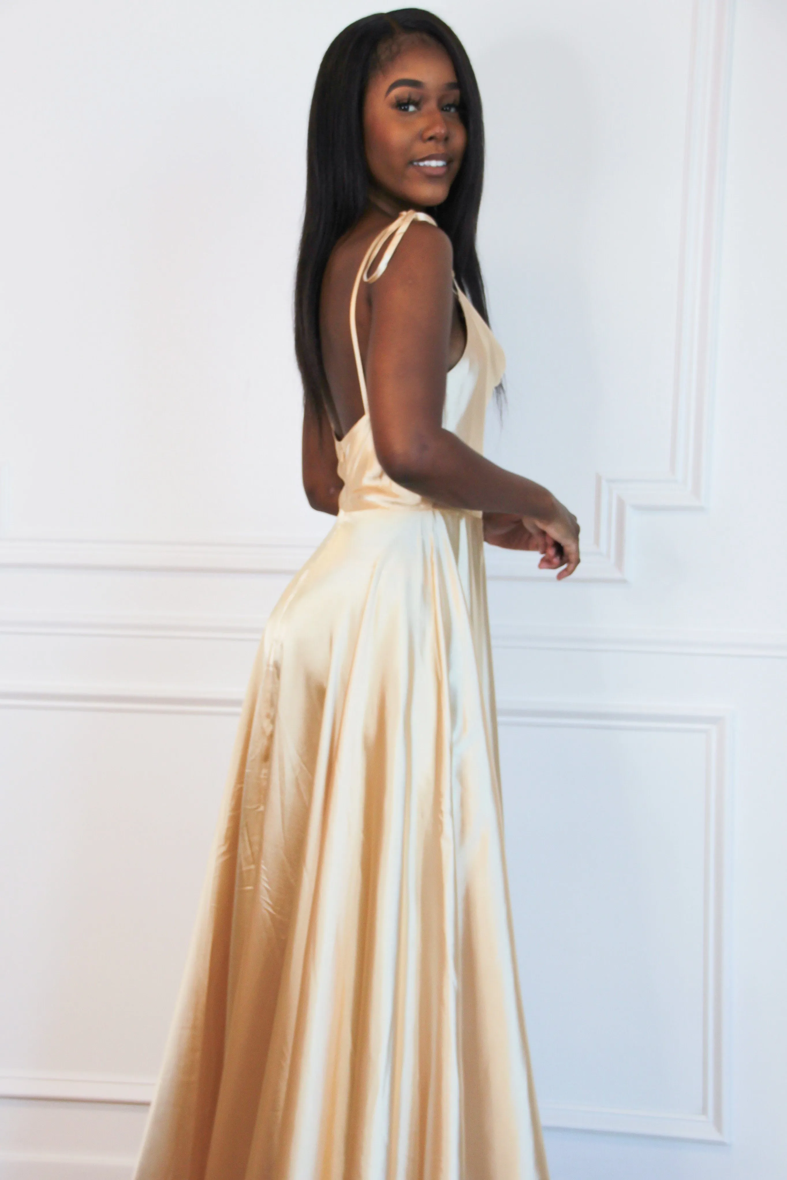 Tonight's the Night Satin Formal Dress: GOLDEN Champagne sold by Bella and Bloom product image thumbnail 3