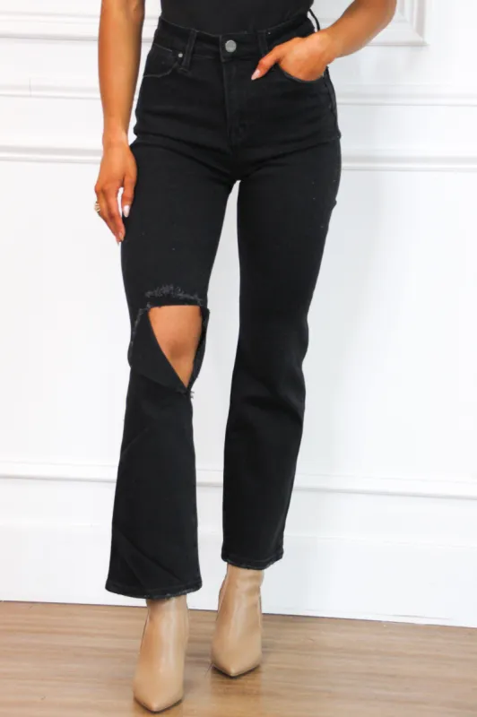 Hudson Distressed Straight Denim: Black sold by Bella and Bloom