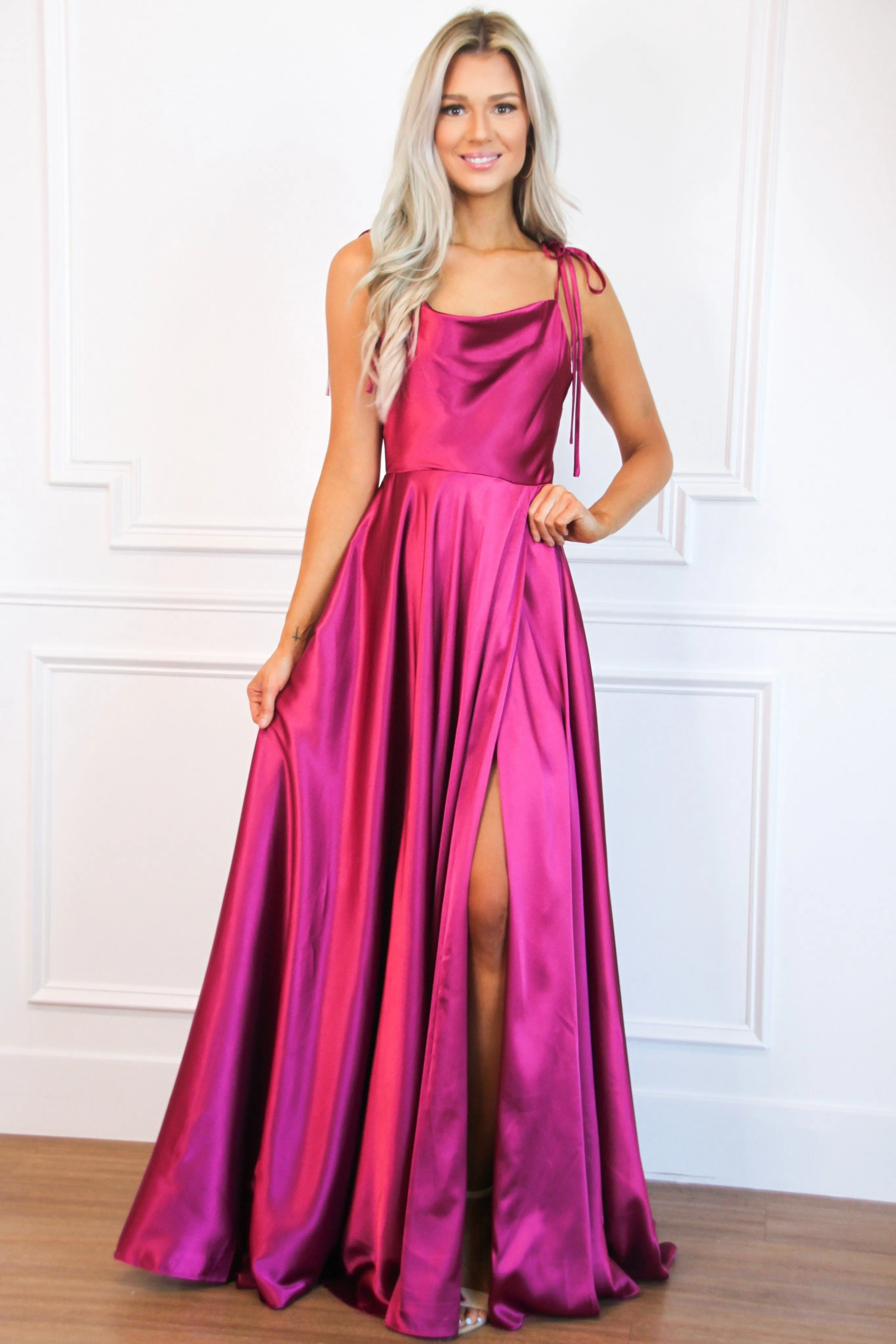 Tonight's the Night Satin Formal Dress: Magenta sold by Bella and Bloom