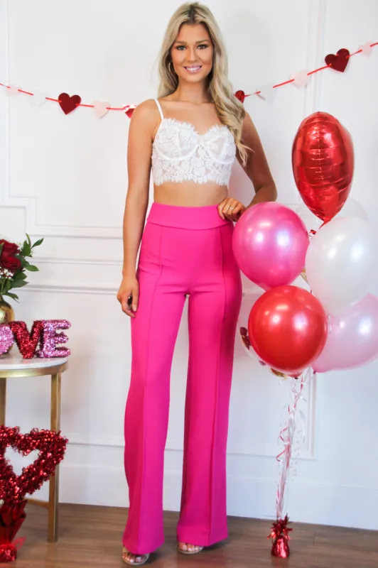 Trending Times High Waisted Pants: Fuchsia sold by Bella and Bloom