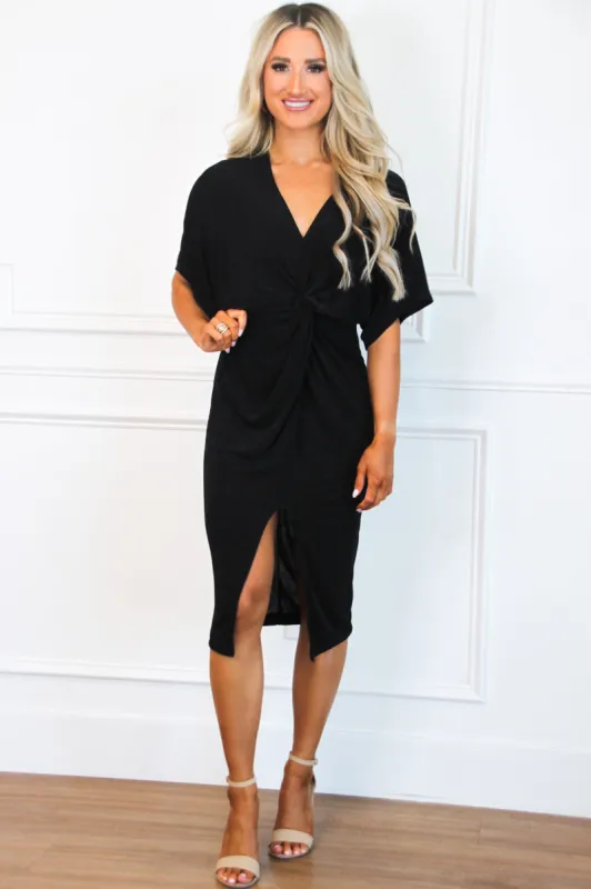 Blakely Knot Midi Dress: Black sold by Bella and Bloom