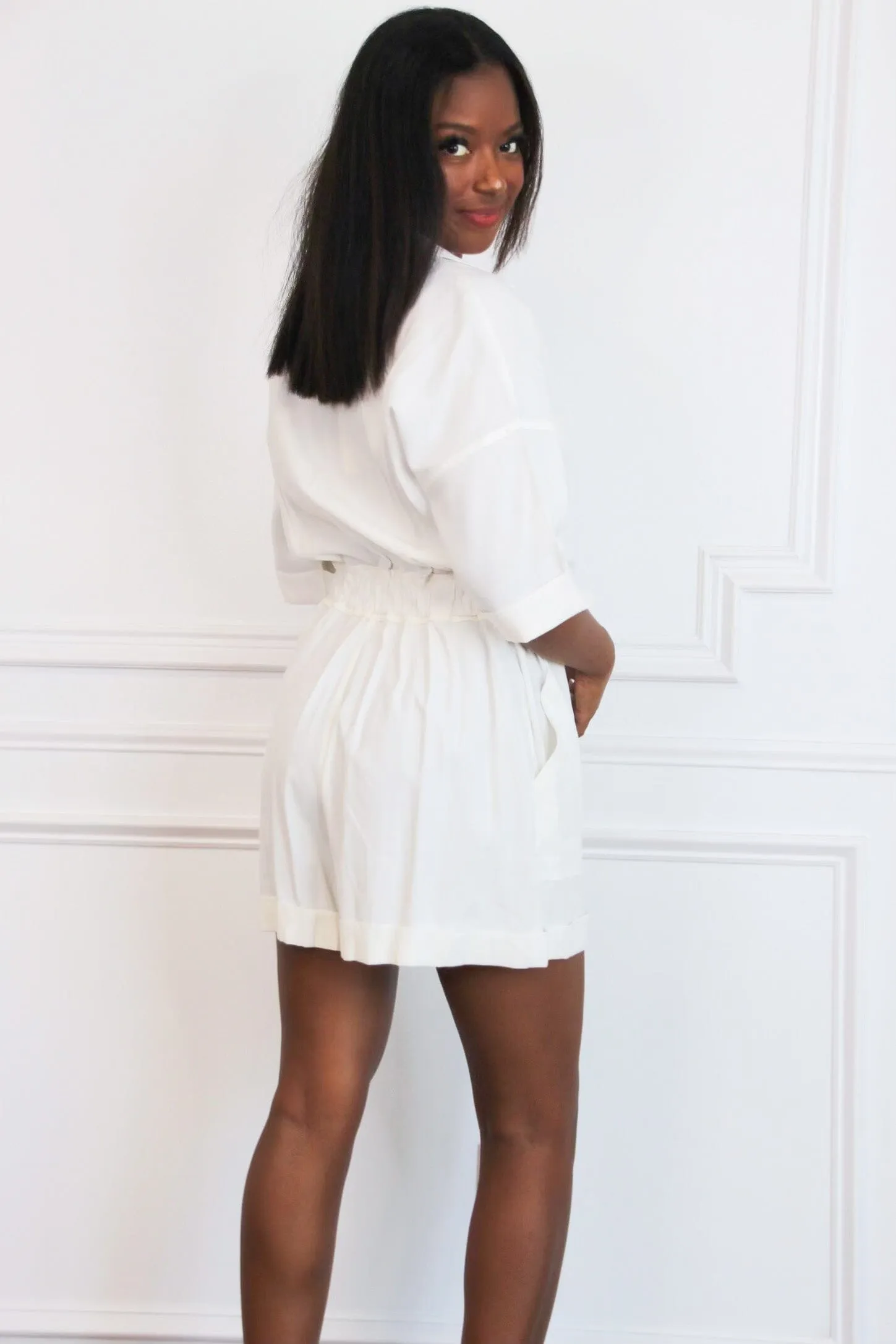 Maegan Utility Romper: White sold by Bella and Bloom product image thumbnail 2