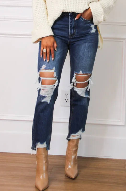 Jade Distressed Denim: Dark Wash sold by Bella and Bloom