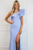 Stop and Stare One Shoulder Slit Formal Dress: Periwinkle Blue sold by Bella and Bloom