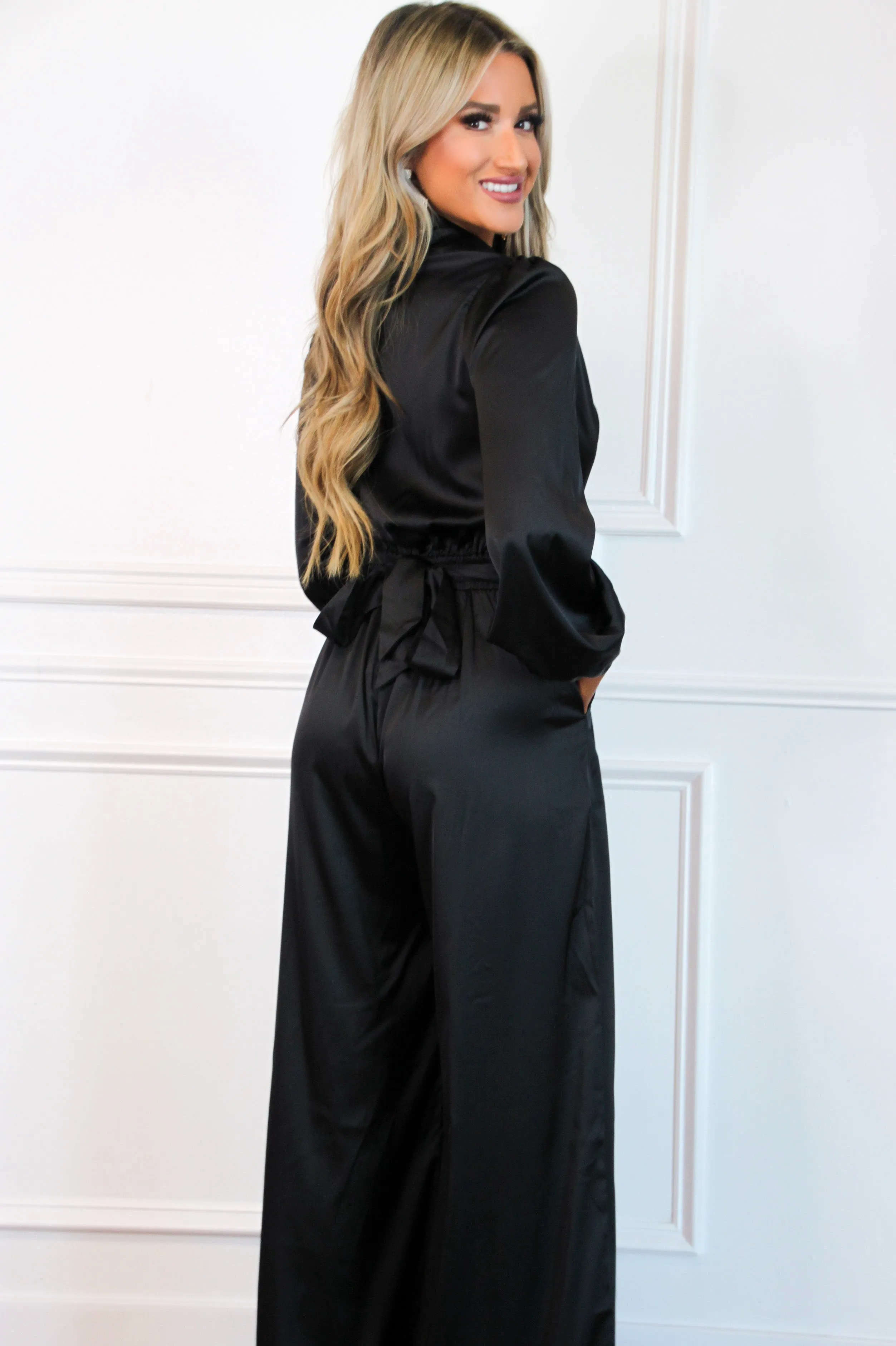 Back to Business Satin Jumpsuit: Black sold by Bella and Bloom product image thumbnail 2