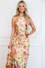 Novelle One Shoulder Pleated Asymmetrical Maxi Dress: Romantic Garden Taupe Floral sold by Bella and Bloom